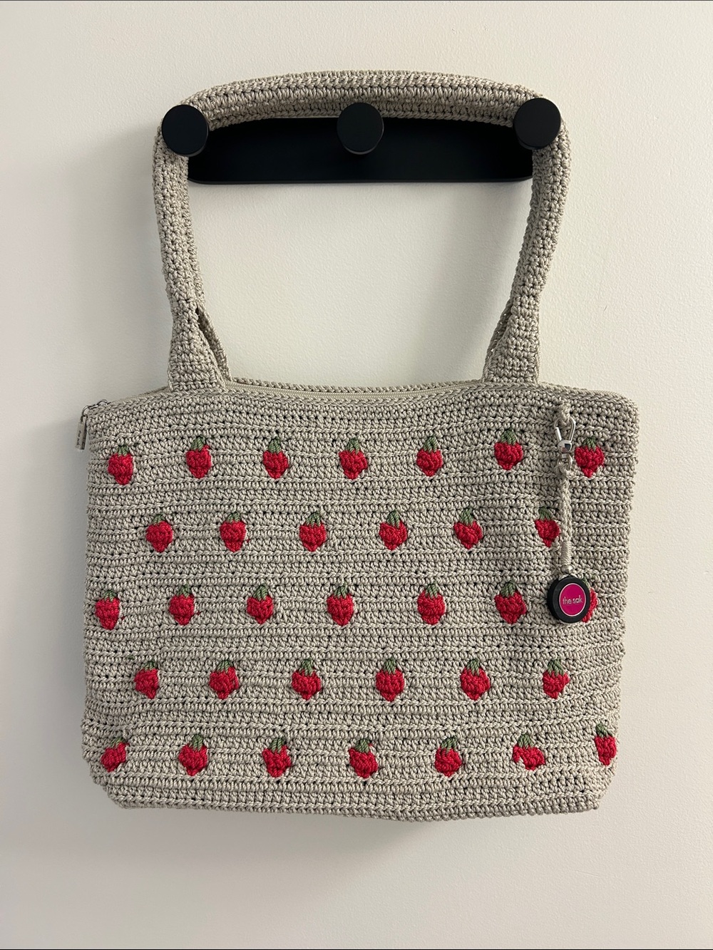 The Sak Crocheted Strawberry Motif Tote Bag